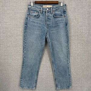 GRLFRND Denim‎ Crop Jeans Sz 26 Larchmont Wash High Rise Button Fly Straight Leg